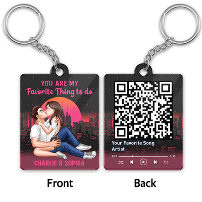 Sexy Couple Kissing Retro Background Favorite Song QR Code Personalized Acrylic Keychain