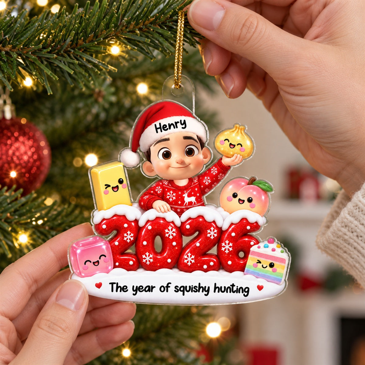 Cute Kid Boy Girl Squishy Hunting 2D Flat - Personalized Acrylic Ornament - Squishy Lover Christmas Keepsake 2026