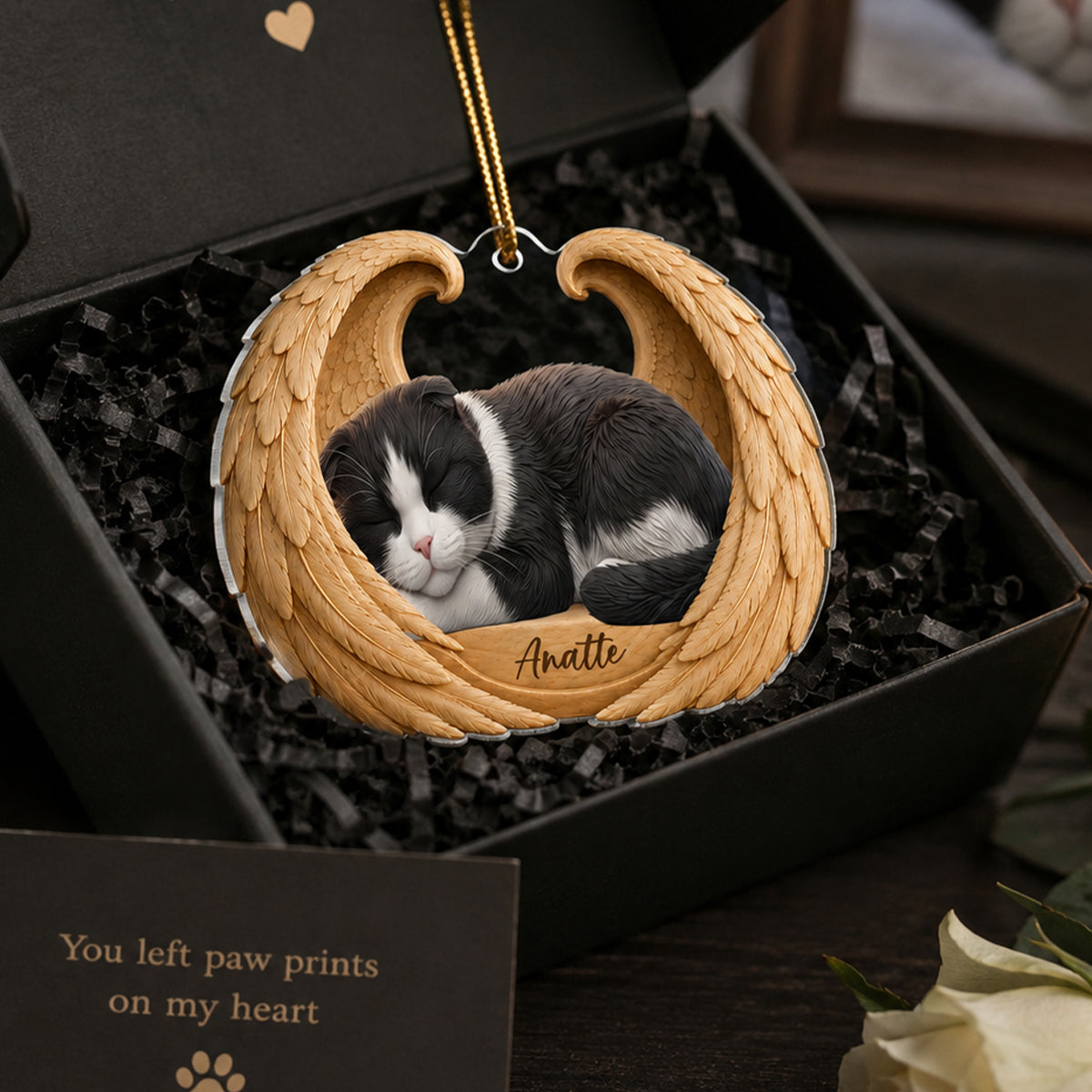 Dog Cat Memorial Angel Wings - Personalized Acrylic Ornament - Heartfelt Sympathy Gift for Pet Lovers