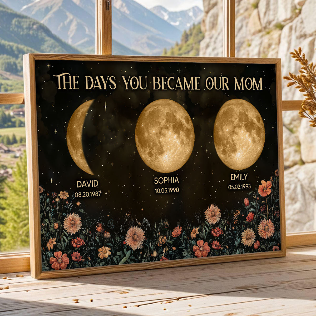 Vintage Flowers The Day You Became Mom Grandma Custom Birth Moon Phase - Personalized Poster, Mother's Day Gift For Mom, Grandma