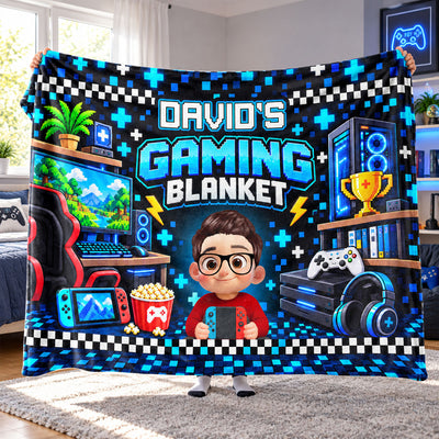 Custom Gamer Name - Personalized Fleece Blanket - Video Game Lover Gift For Son Grandson Teen Boy, Birthday Holiday Gift