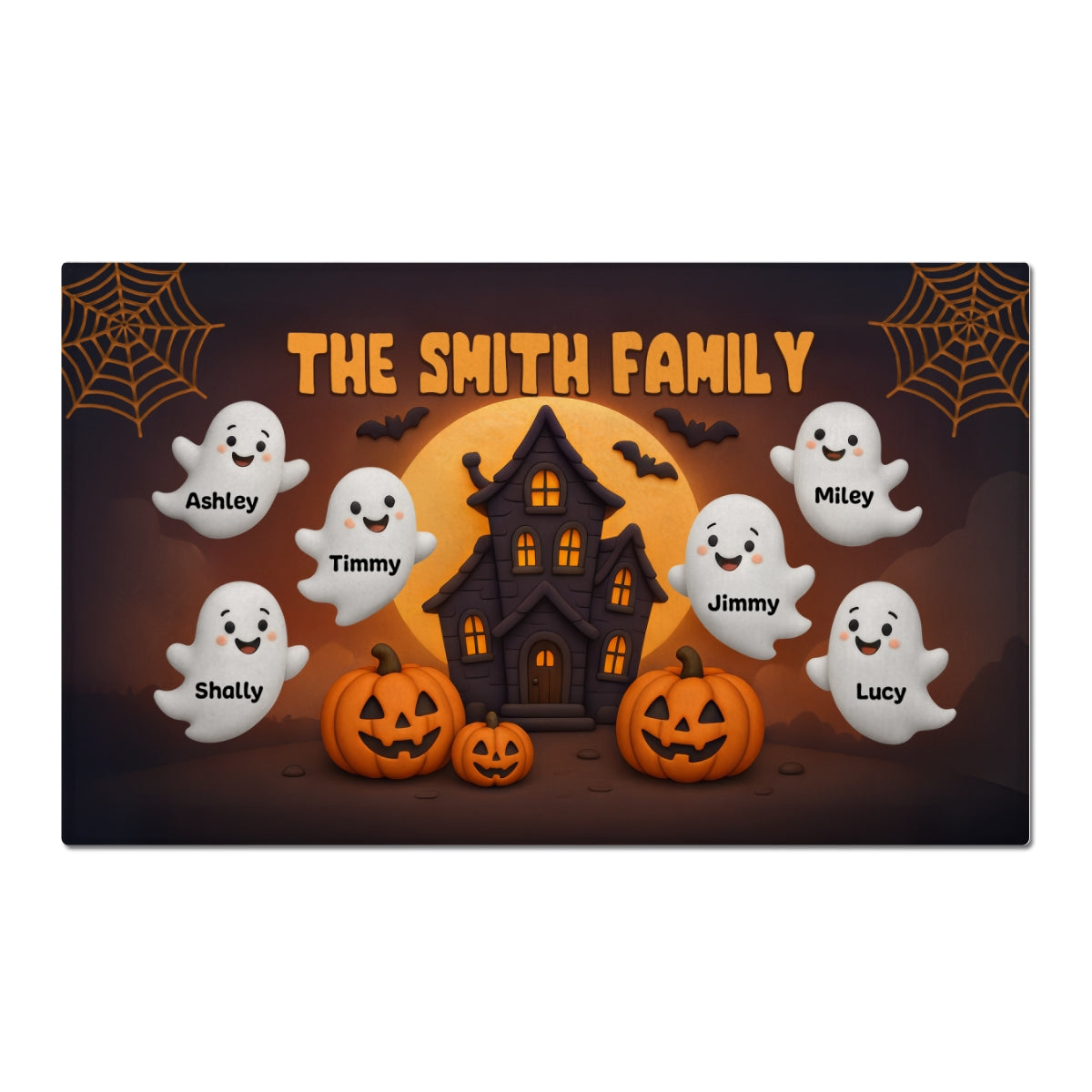 3D Effect Halloween Boo Family Haunted House Personalized Doormat, Halloween Home Decoration