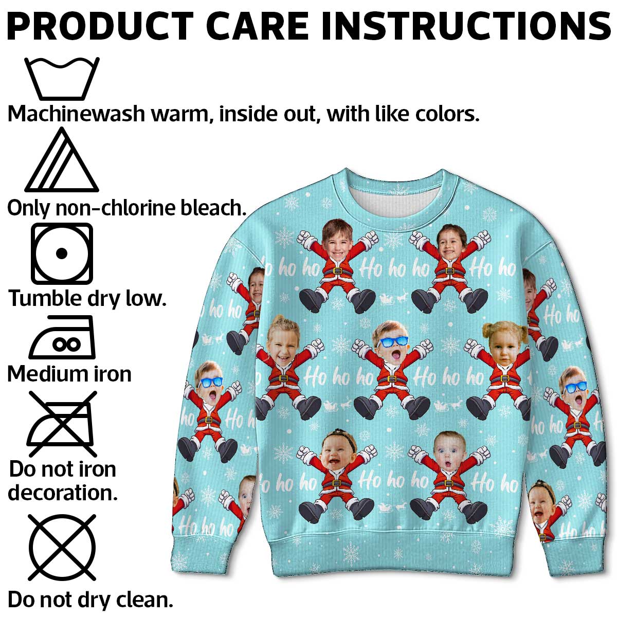 Ho Ho Ho Family Photo Upload Funny Christmas Personalized Faux Knit Ugly Sweater
