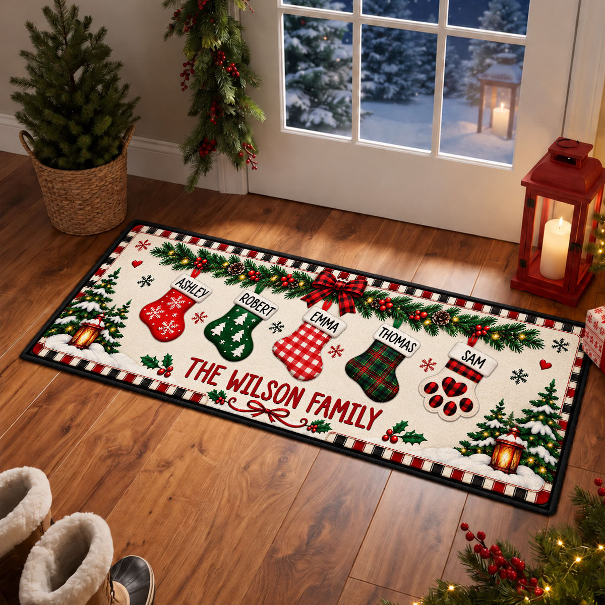 Family Stocking Hanging - Personalized Runner Rug - Christmas Gift for Her, Custom Holiday Hallway Carpet