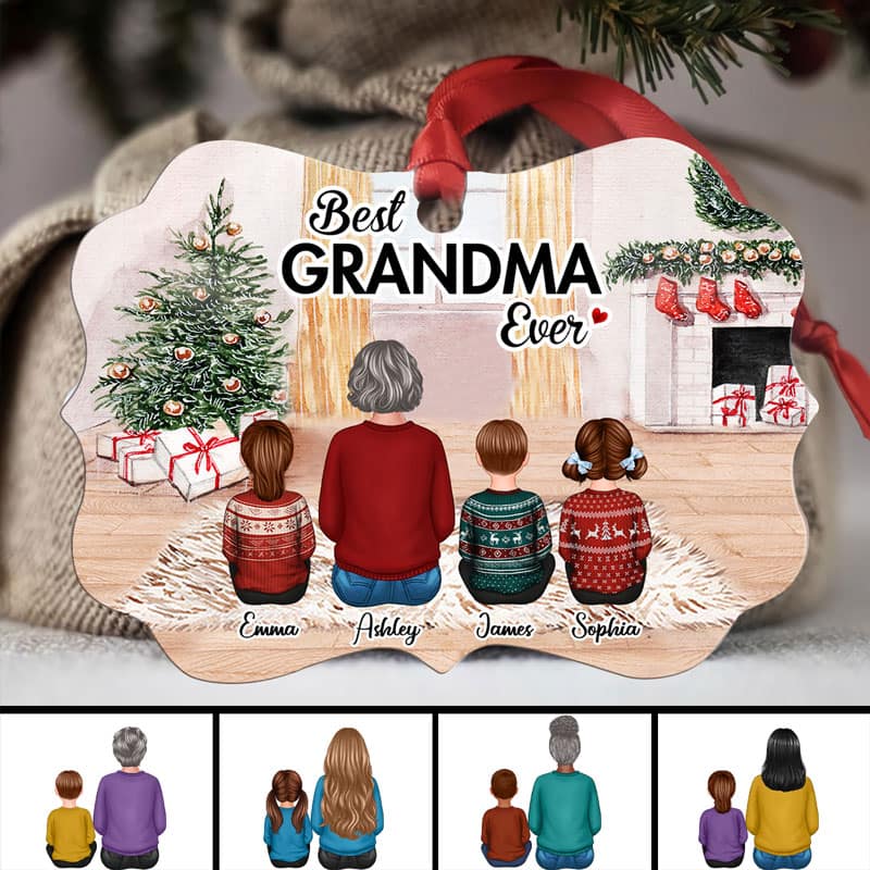 Grandma And Grandkids Sitting In House Personalized Christmas Ornament