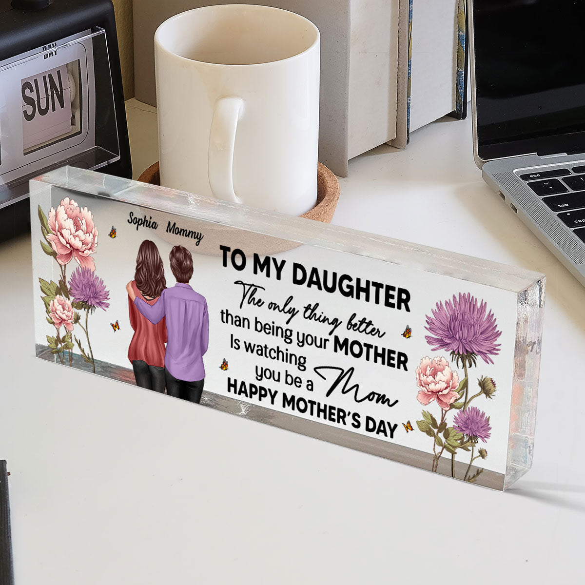 Birth Month Flowers To My Daughter From Mom Personalized Acrylic Desk Name Plate