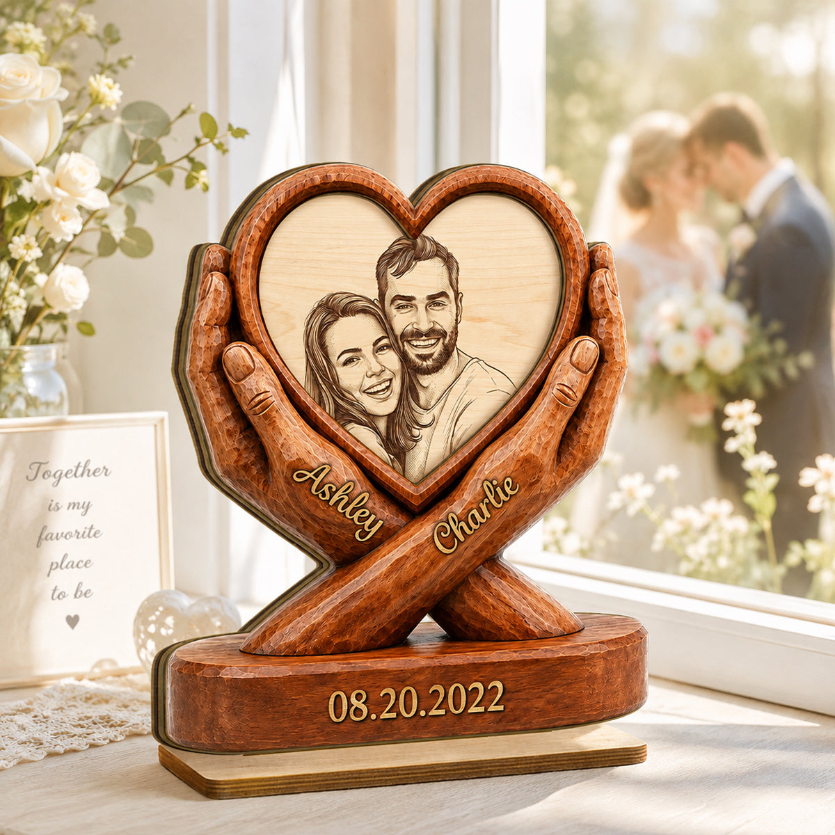 Custom Couple Photo Anniversary - Personalized 2-Layered Wooden Plaque - Heartfelt Gift for Her, for Him