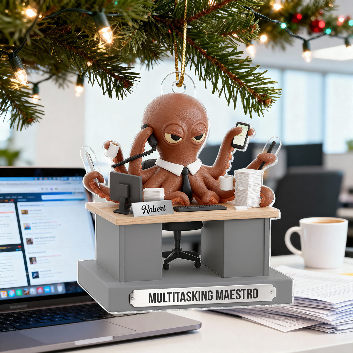 3D Effect Multitasking Octopus - Personalized Acrylic Ornament - Funny Gift For Coworkers, Boss, Team Leader