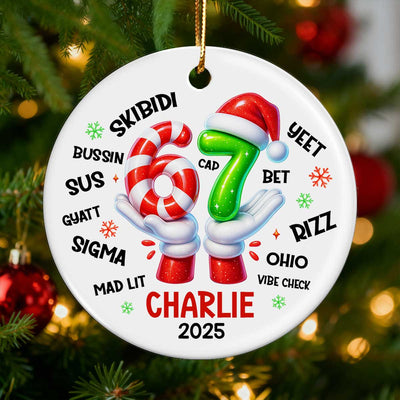 Funny Kids Six Seven Christmas -  Personalized Ceramic Ornament - 2025 Slang Christmas, Funny Teen Grandkid Ornament, Gen Alpha Christmas Gift - 67 Gift