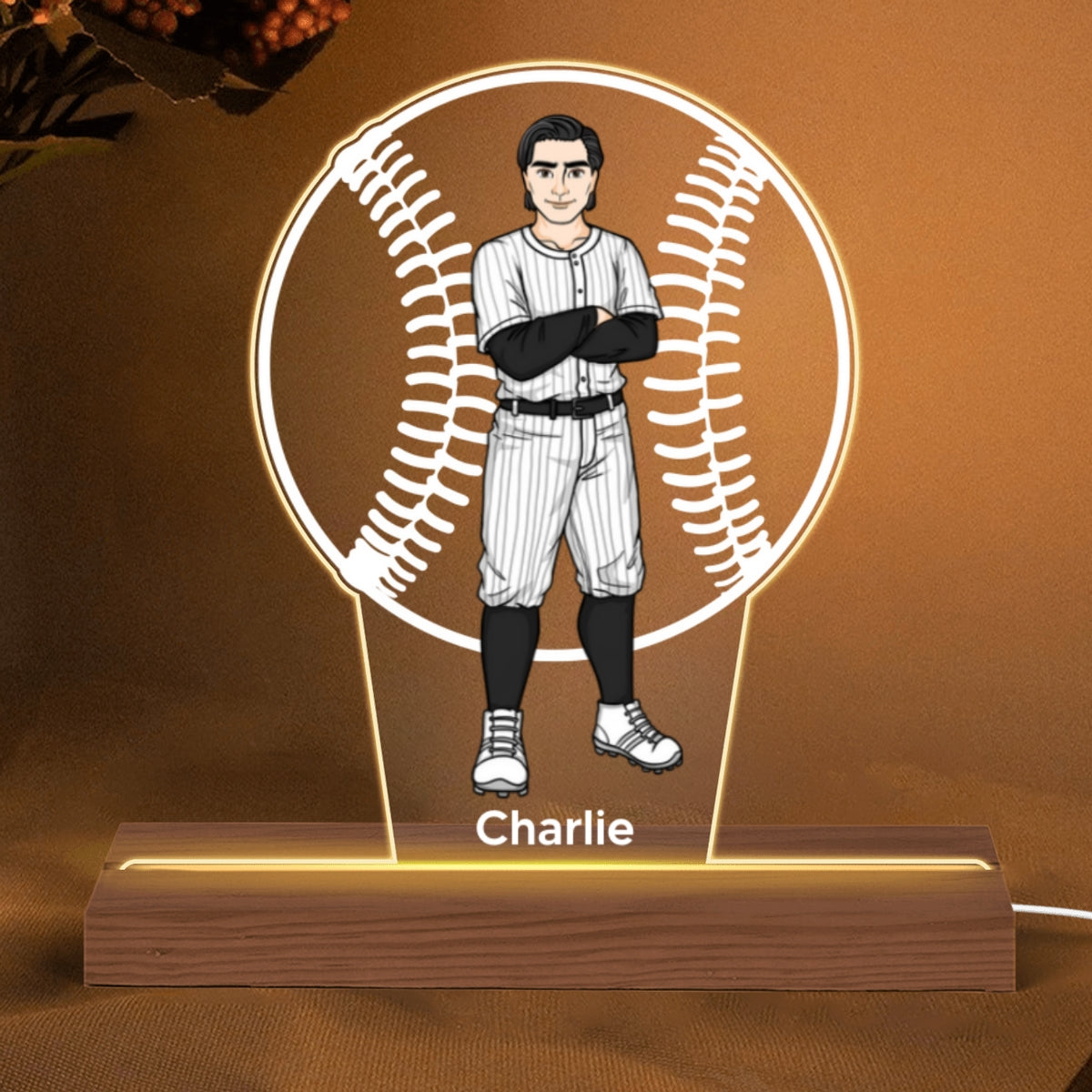 Gift For Baseball Player Personalized Custom Shape Acrylic Plaque With LED Night Light