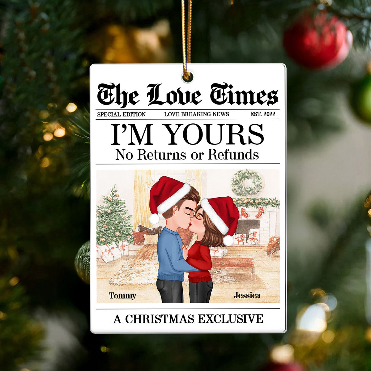 The Love Time Couple Kissing - Personalized Acrylic Ornament - Heartfelt Christmas Gift for him, Gift for her