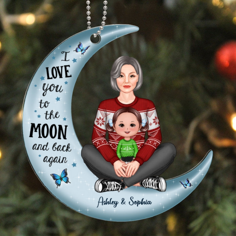 Pretty Grandma Holding Grandkid On Moon Gift For Grandson Granddaughter Personalized Acrylic Ornament