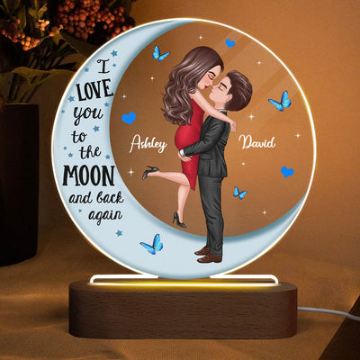Hugging Couple Blue Moon Personalized Circle LED Night Light Acrylic LED Lamp