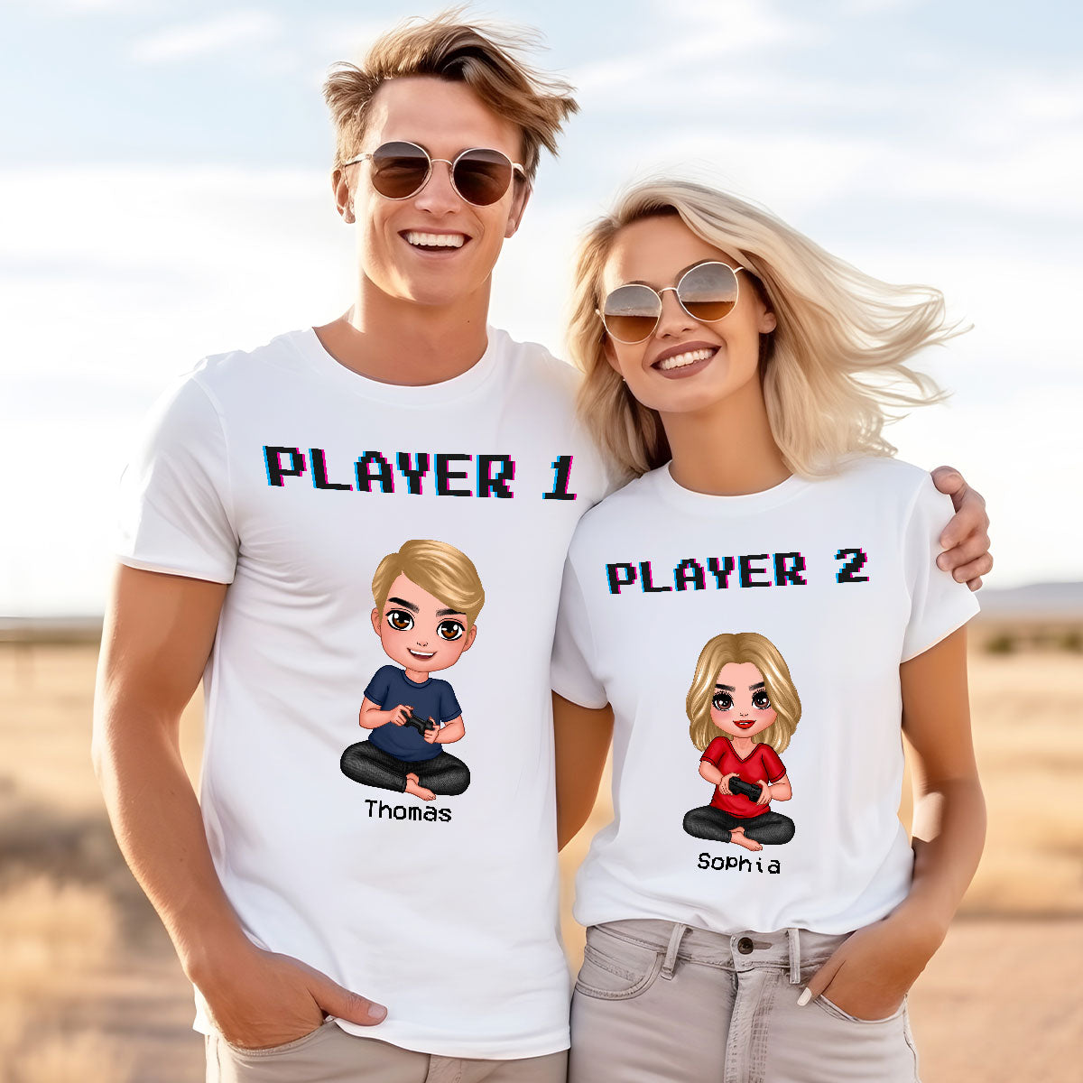 Couple Gaming Player 1 Player 2 Valentine‘s Day Personalized Matching Shirts [Set of 2 Shirts]