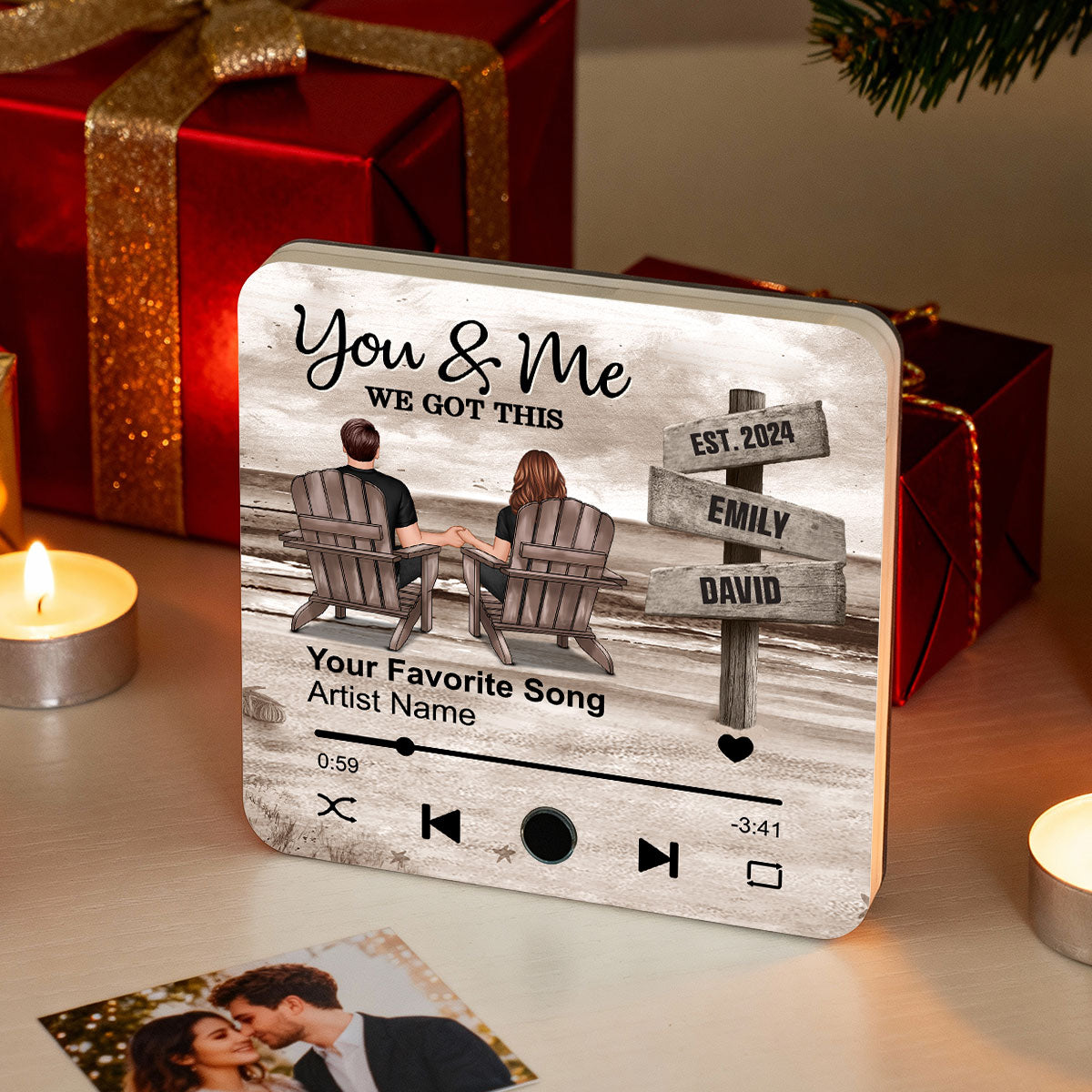 Eternal Love Beach Landscape Couple Sign Posts - Personalized Music Fridge Magnet - Heartwarming Christmas Gift For Couple, For Him, For Her