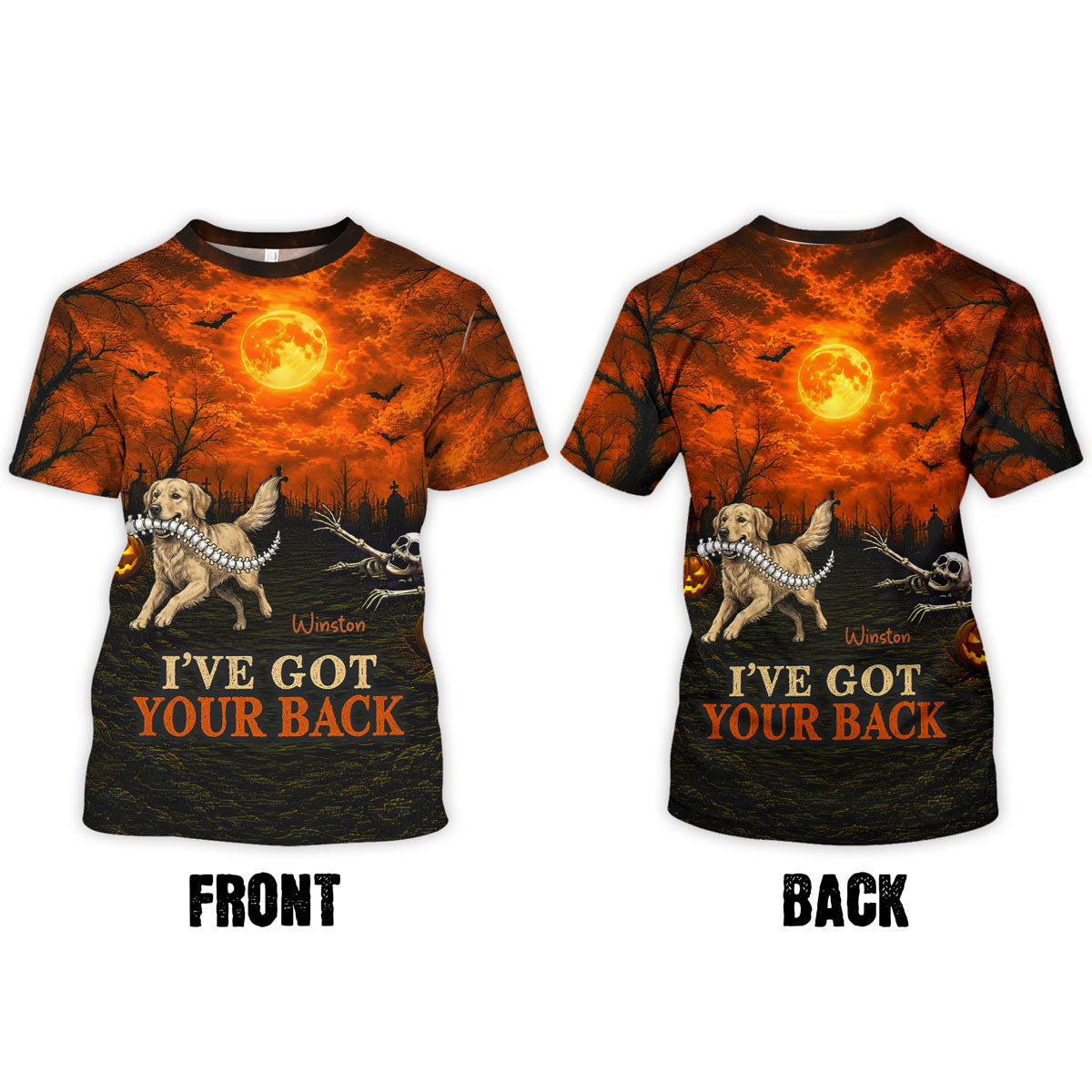 Orange Theme I've Got Your Back Dog Stealing Backbone From Your Photo - Personalized 3D Shirt - Funny Halloween Costume For Dog Lovers