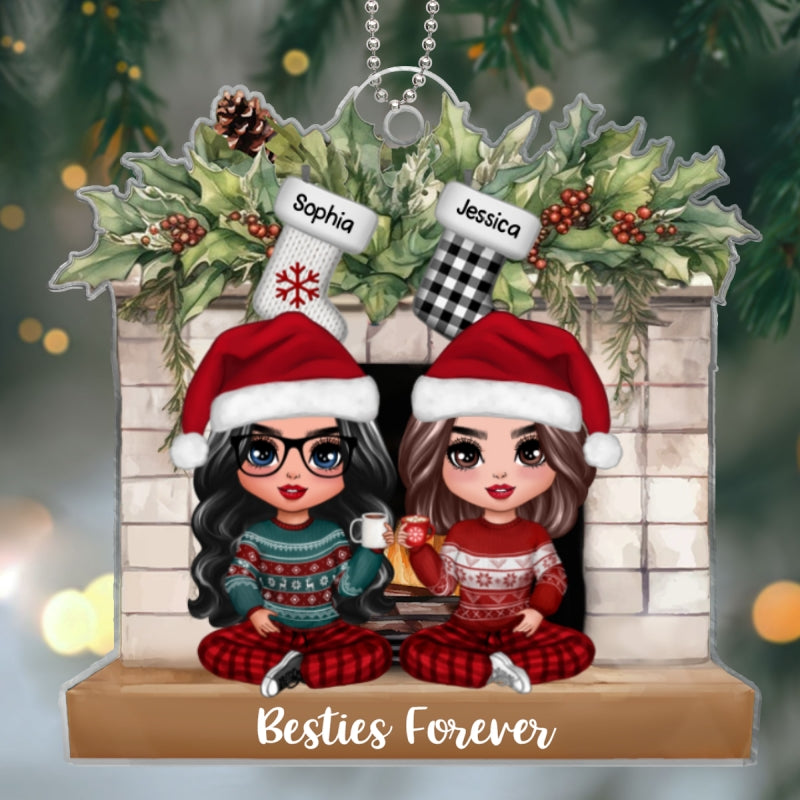 Besties Christmas Socking On Fireplace Personalized Acrylic Ornament