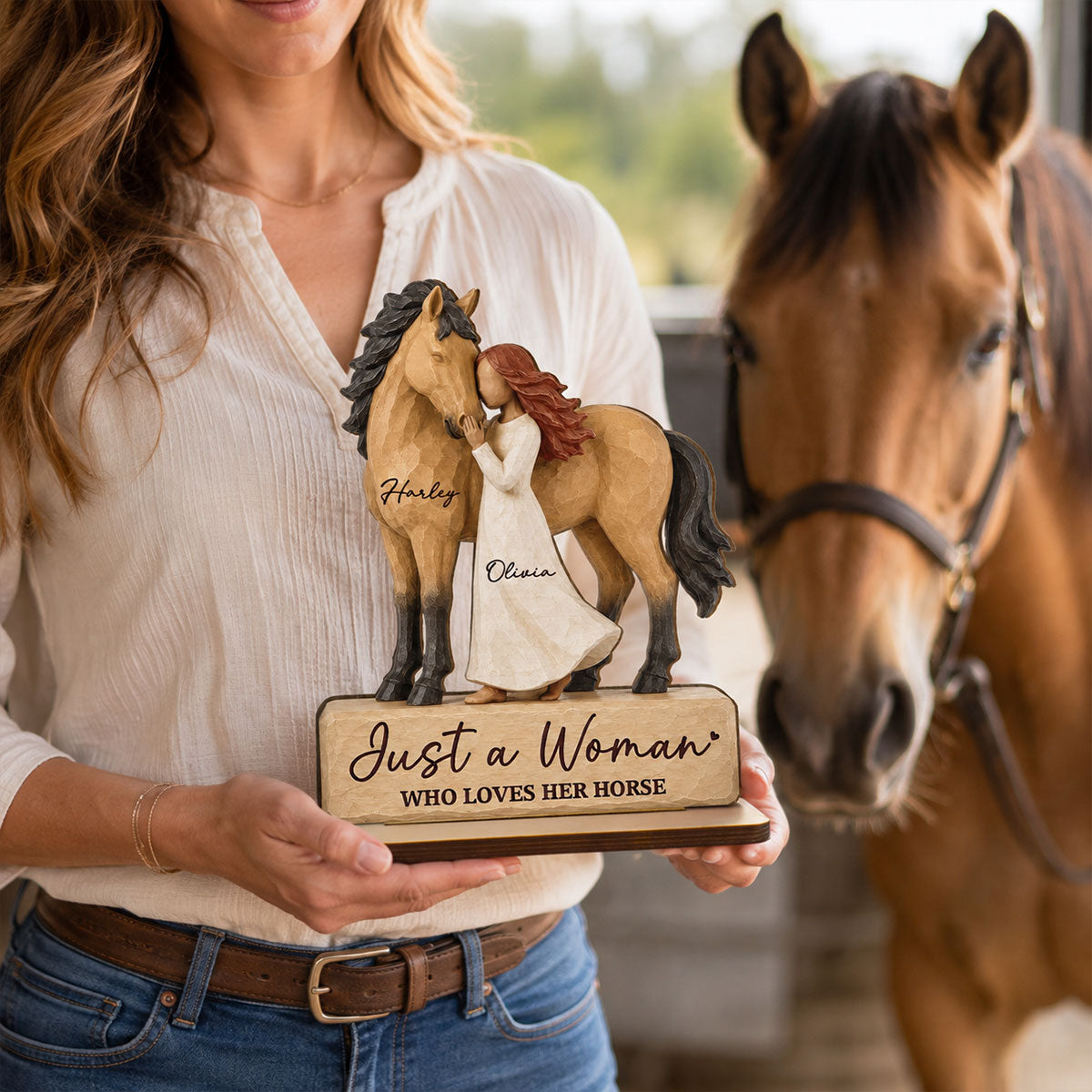 Girl Standing With Horse 2D Flat - Personalized 2-Layered Wooden Plaque - Keepsake Gift For Horse Lover