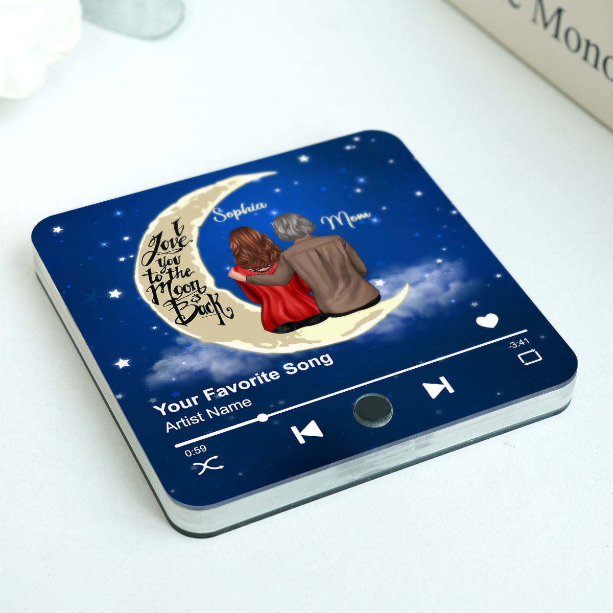 Mom & Son Daughter Sitting I Love You To The Moon And Back Personalized Music Fridge Magnet