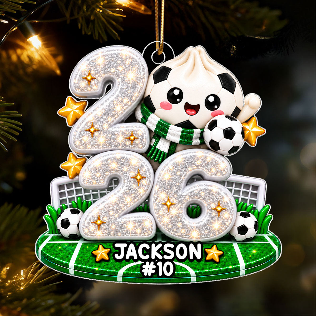 Soccer Dumpling Squishy Style - Personalized Acrylic Ornament - Christmas Gift for Daughter, Son, Grandkids