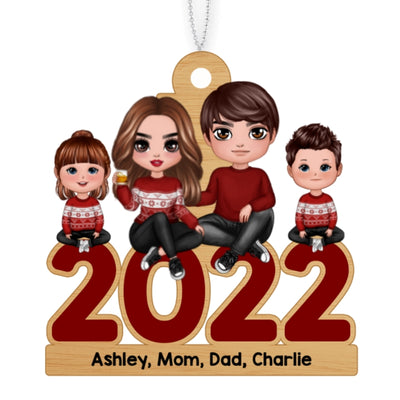 Family Sitting 2022 Christmas Personalized Wooden Ornament