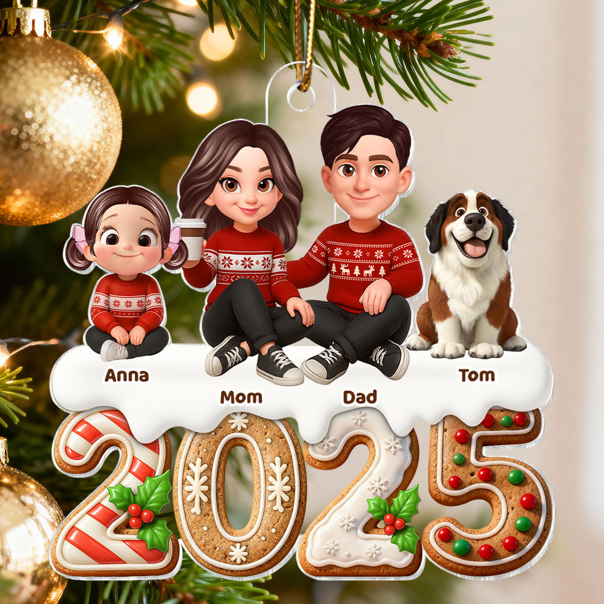 3D Effect Gingerbread Family Together Christmas - Personalized Acrylic Ornament