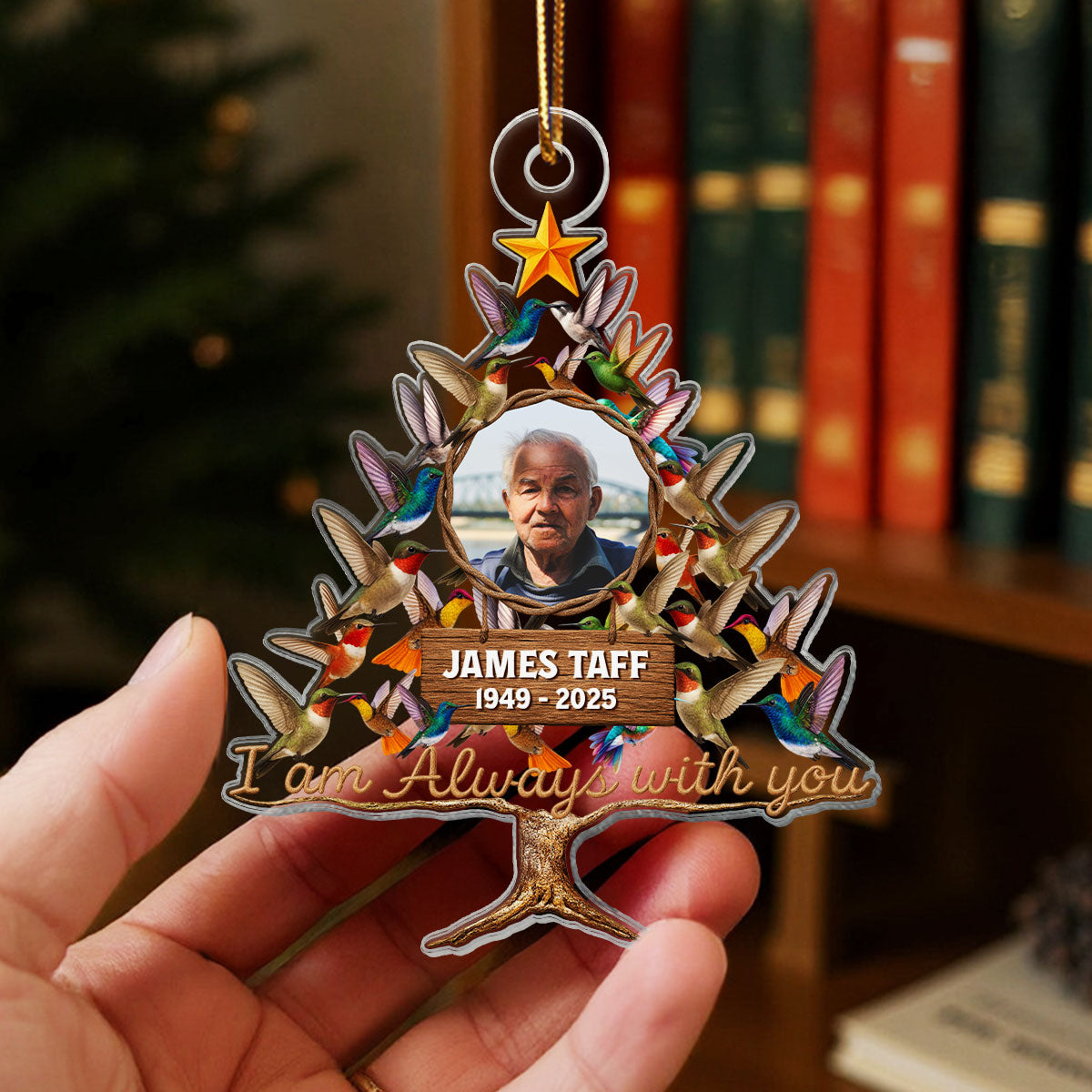 Humming Bird Christmas Tree Custom Photo Memorial - Personalized Acrylic Ornament