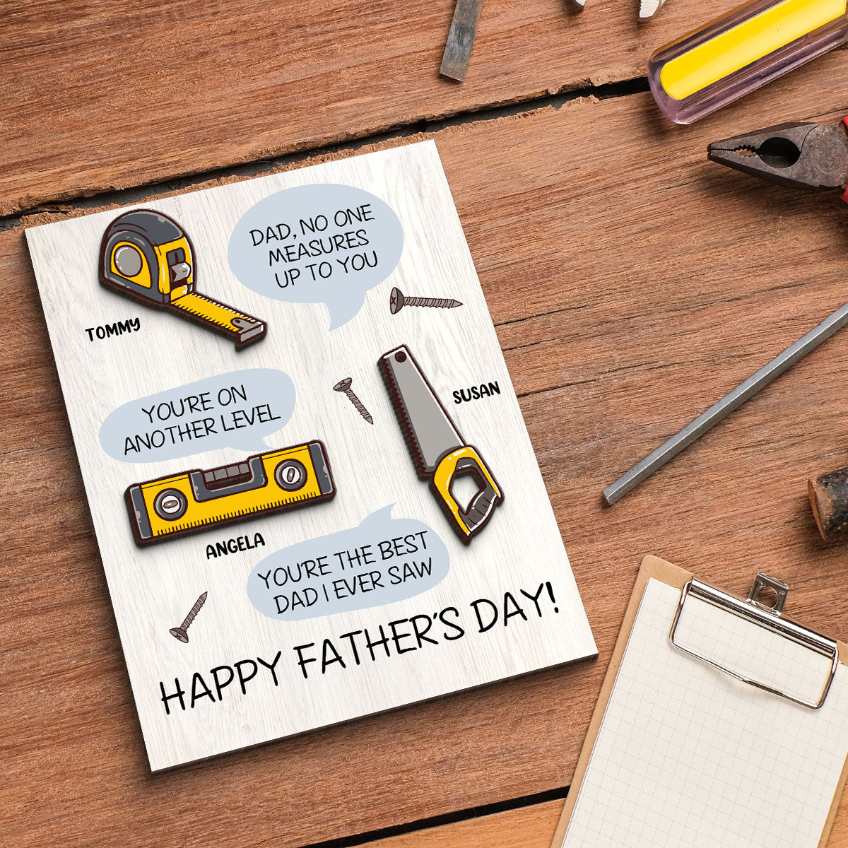 Dad No One Measure Up To You Personalized 2-Layered Wooden Plaque, Father's Day Gift for Dad