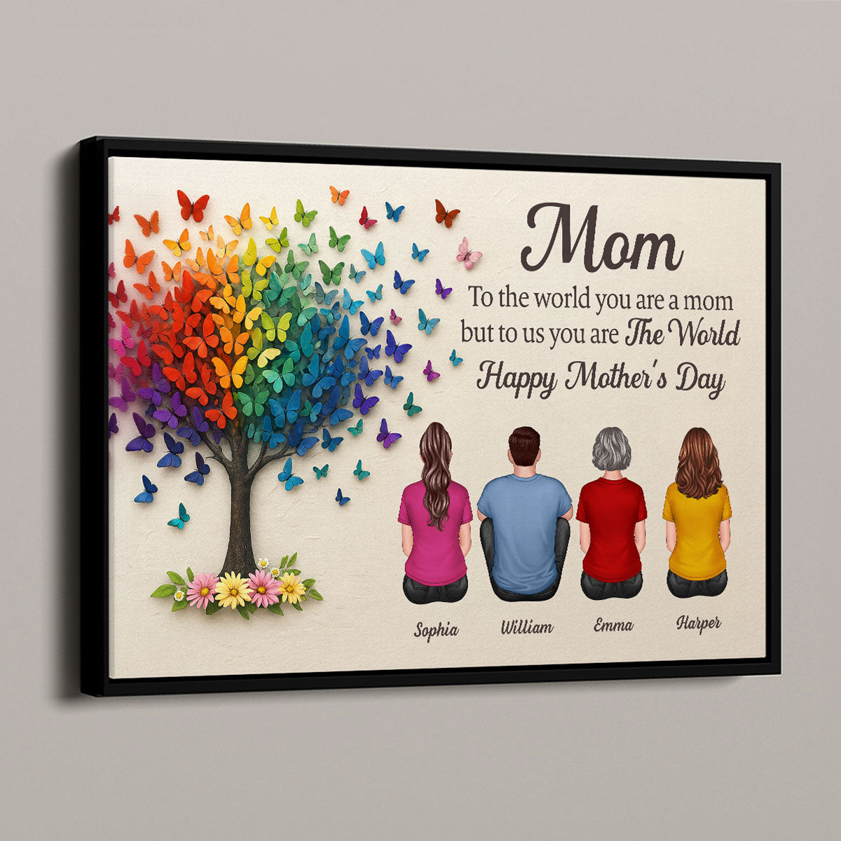 3D Effect Butterfly Tree MOM To Us You Are The World Personalized Poster, Gift For Mom