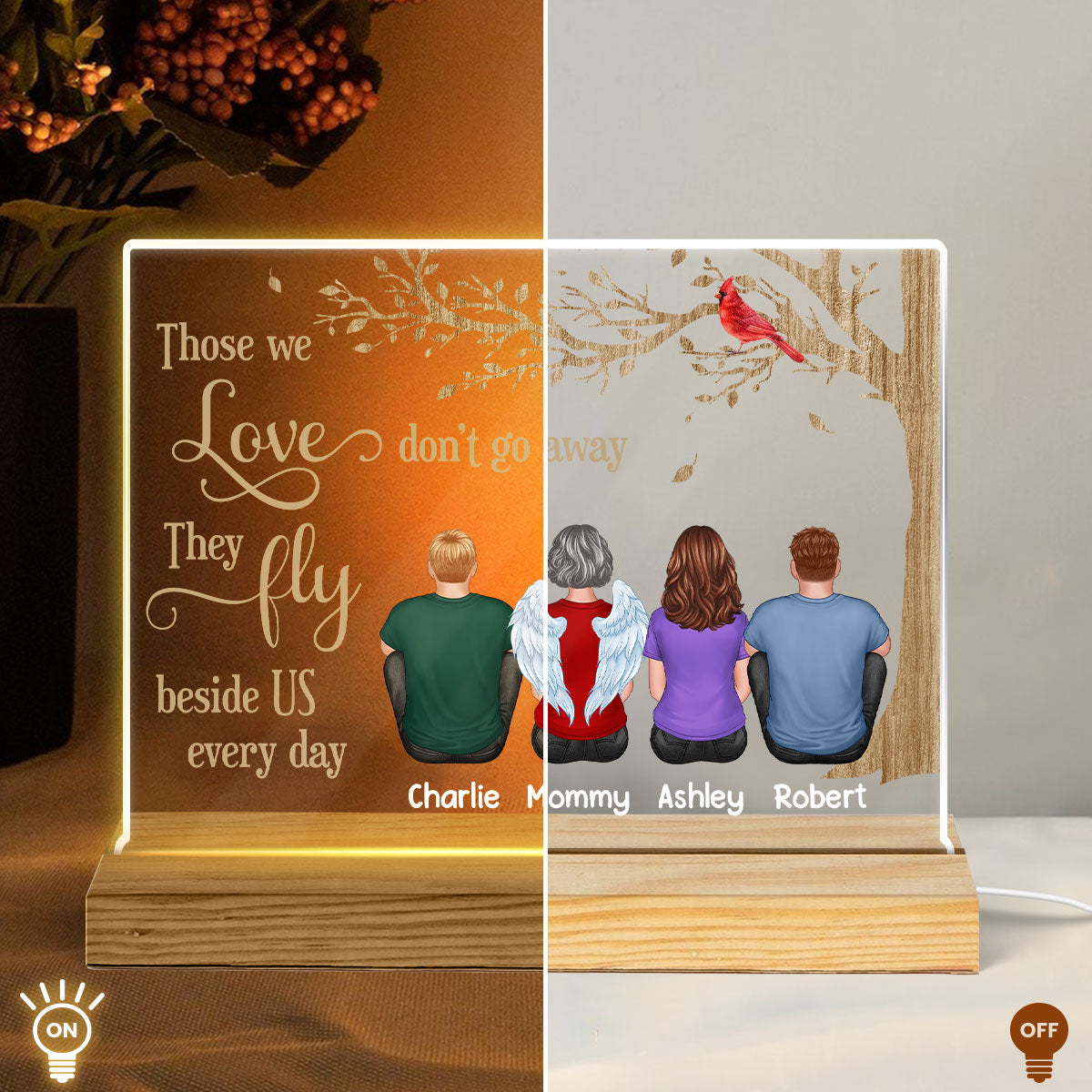 Family Memorial Sitting Under Tree Personalized Acrylic LED Night Light
