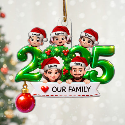 Family Peeking 2025 Personalized 3D Effect Acrylic Ornament, Christmas Tree Decor,  Gift for Husband, Wife, Kids