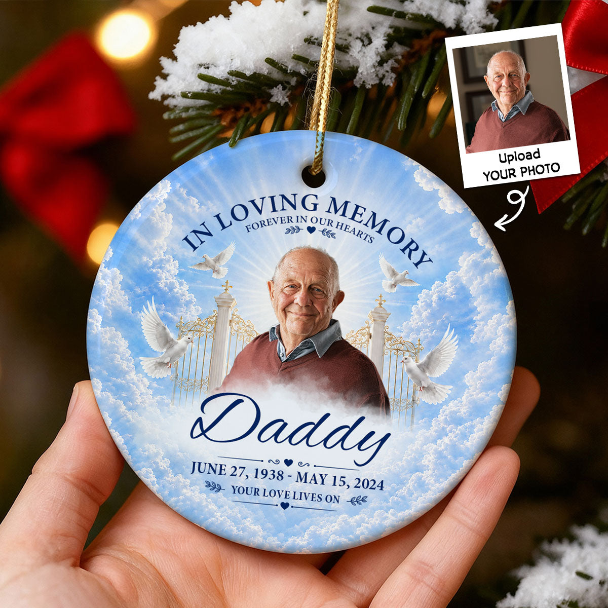 In Loving Memory Your Love Lives On - Personalized Ceramic Ornament - Memorial Gift, Funeral Keepsake