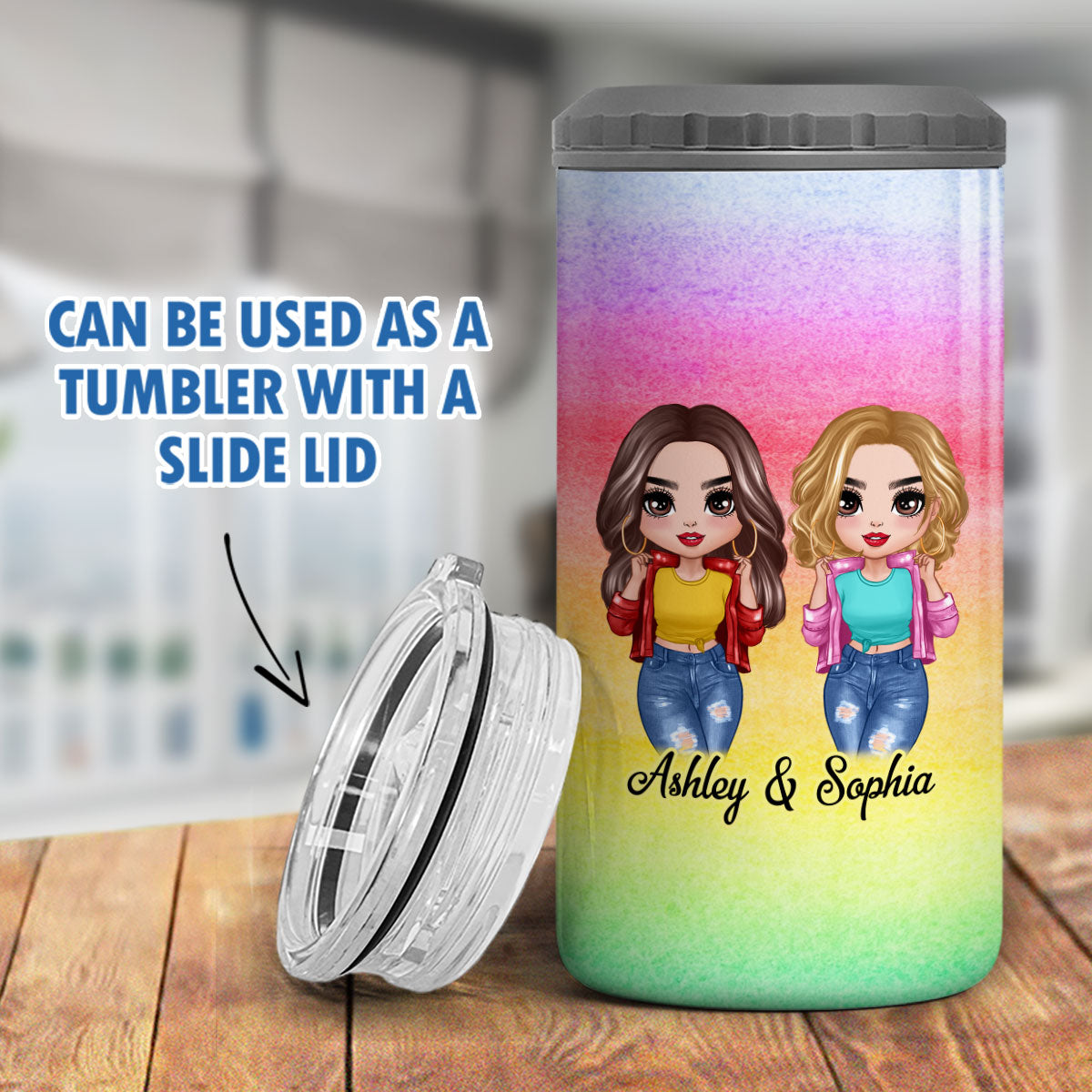 Cool Besties Colorful Personalized 4 In 1 Can Cooler