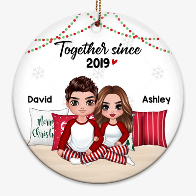 Pajamas Doll Couple Sitting Embracing Personalized Circle Ornament