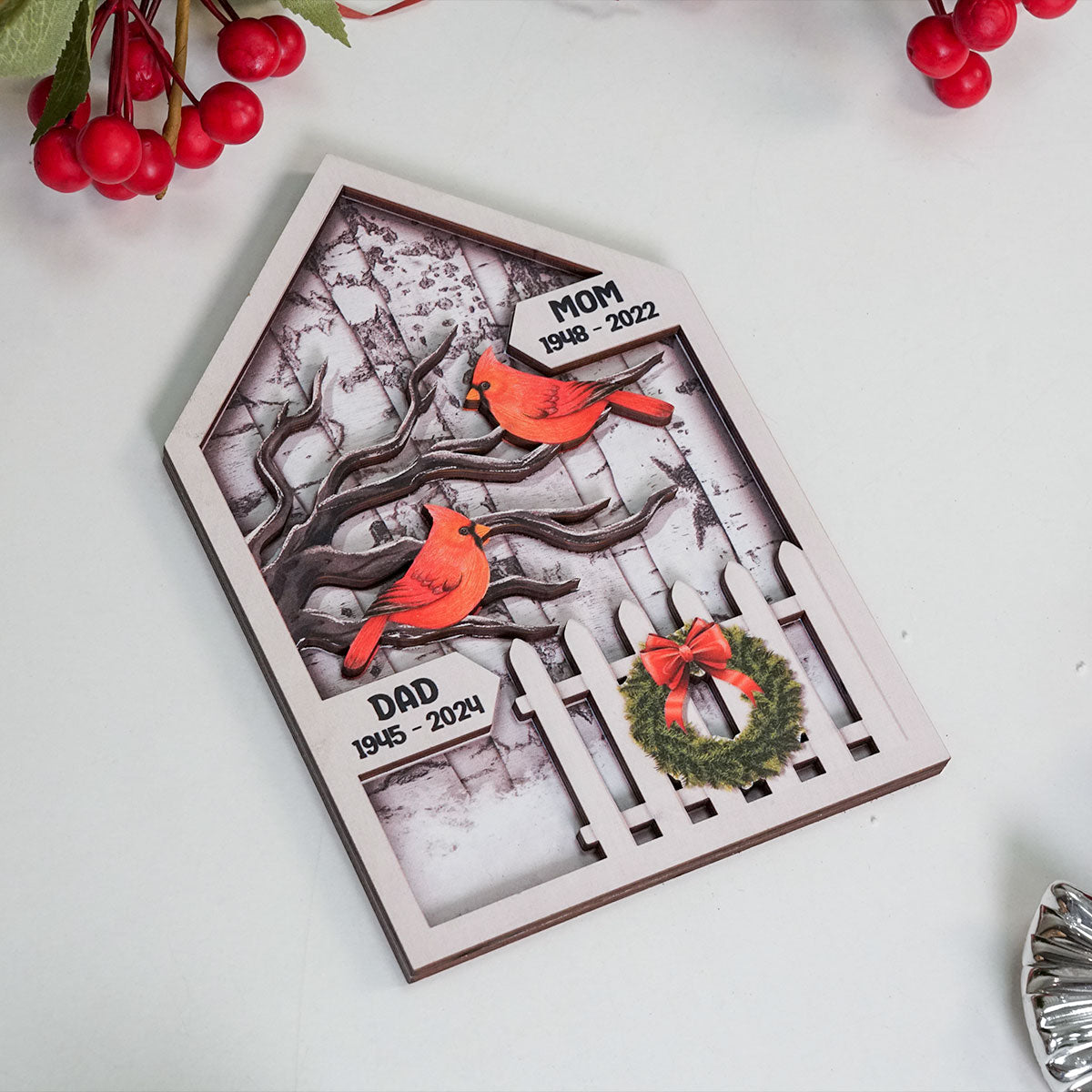 Birch Tree Memorial Christmas 2-Layer Wooden Plaque, Christmas Decoration