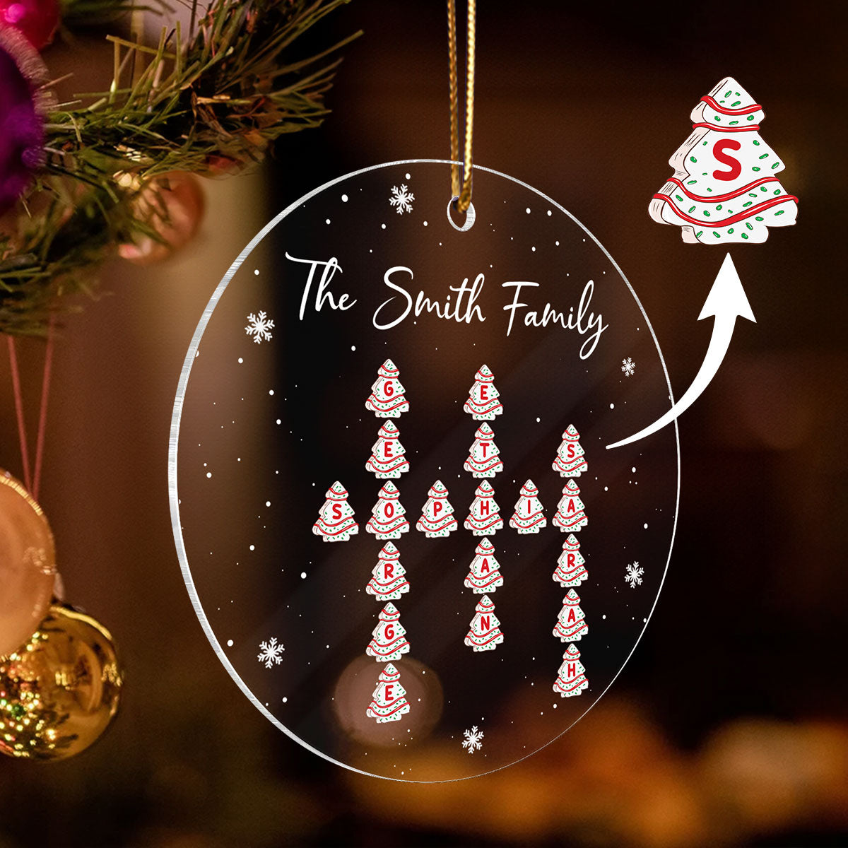 Family Christmas Tree Cake Crossword Puzzle Art Personalized Acrylic Ornament