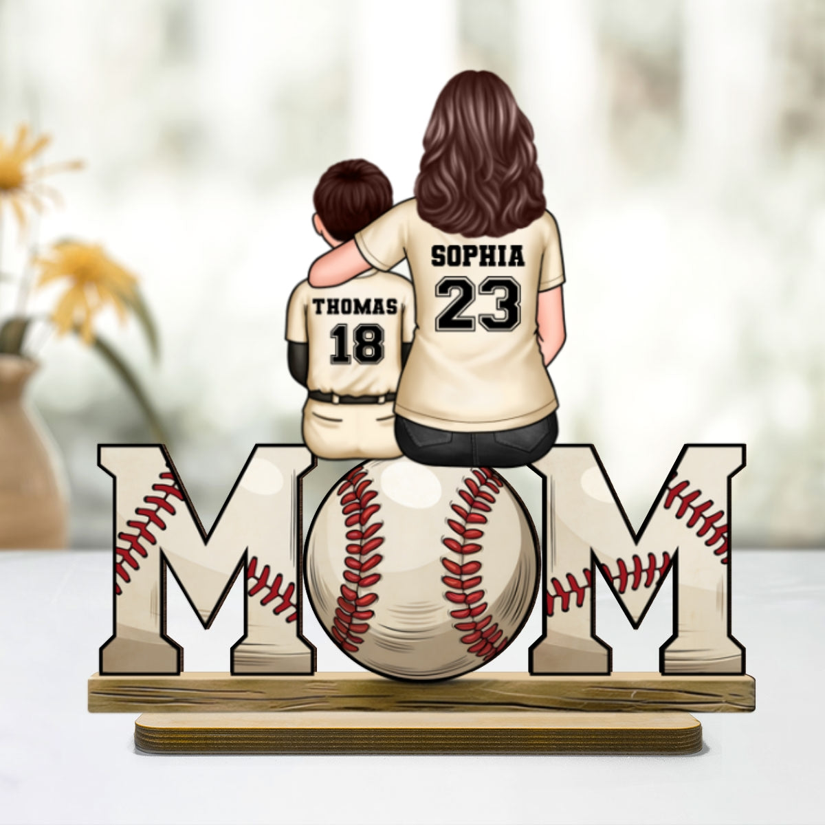 Baseball, Softball Mom And Kids - Personalized 2-Layered Wooden Plaque - Gift for Mom, Gift for Grandma, Gift for Wife