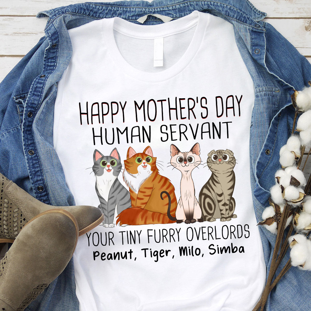 Cartoon Sitting Cats Happy Mother‘s Day Cat Human Servant Personalized Shirt