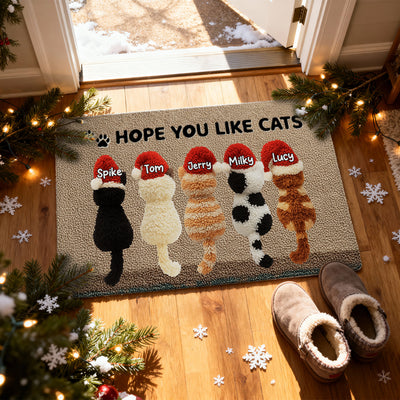Meowy Fluffymas Funny Cats Latch Hook Yarn Faux - Personalized Doormat - Christmas Decor for Pet Lovers