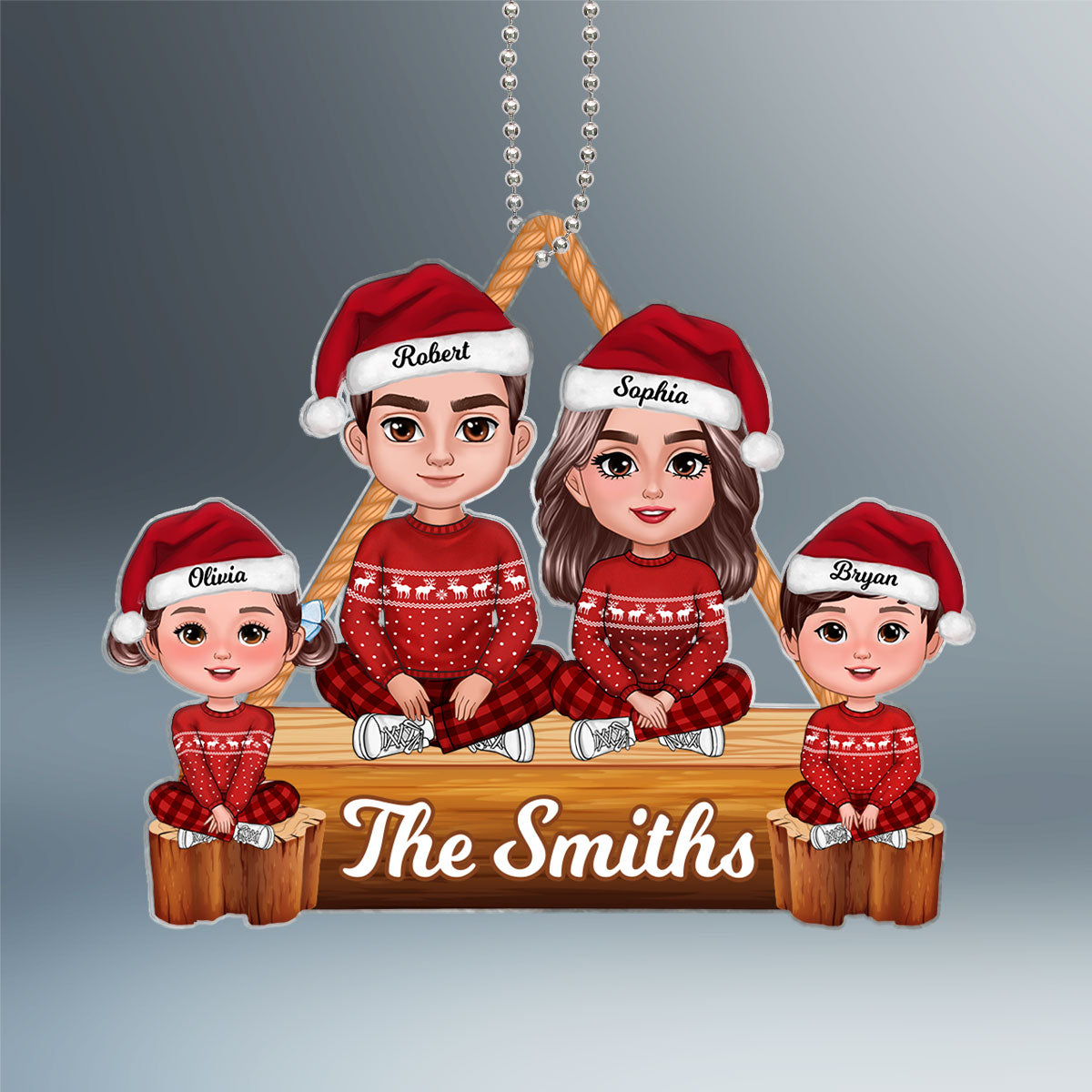 Christmas Cute Family Sitting Crossed Legs Personalized Acrylic Ornament