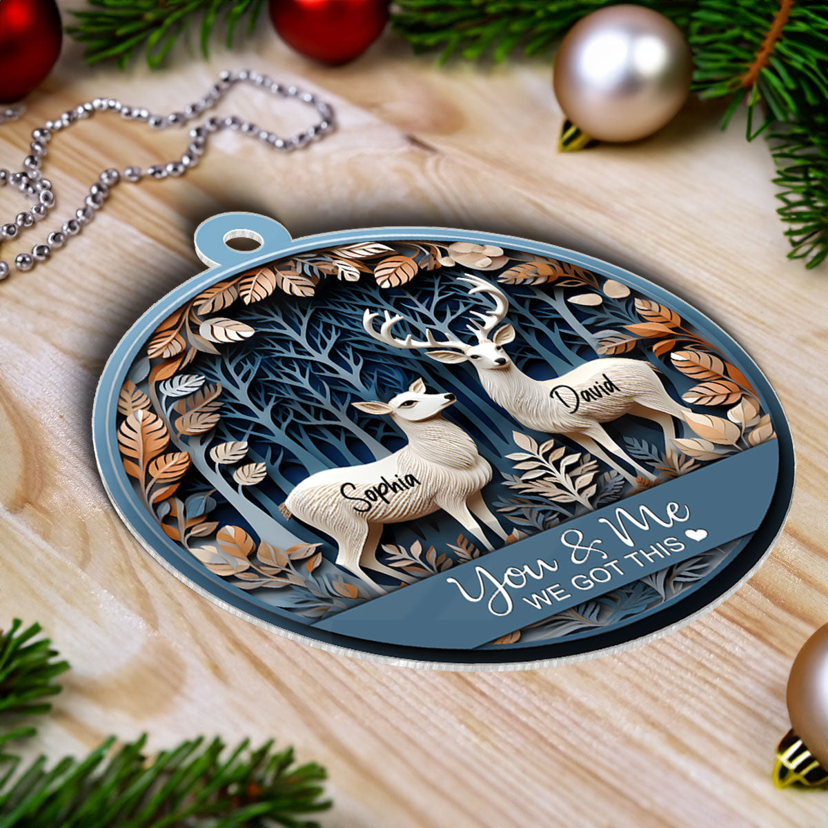 3D Effect Couple You & Me We Got This Deers Personalized Acrylic Ornament