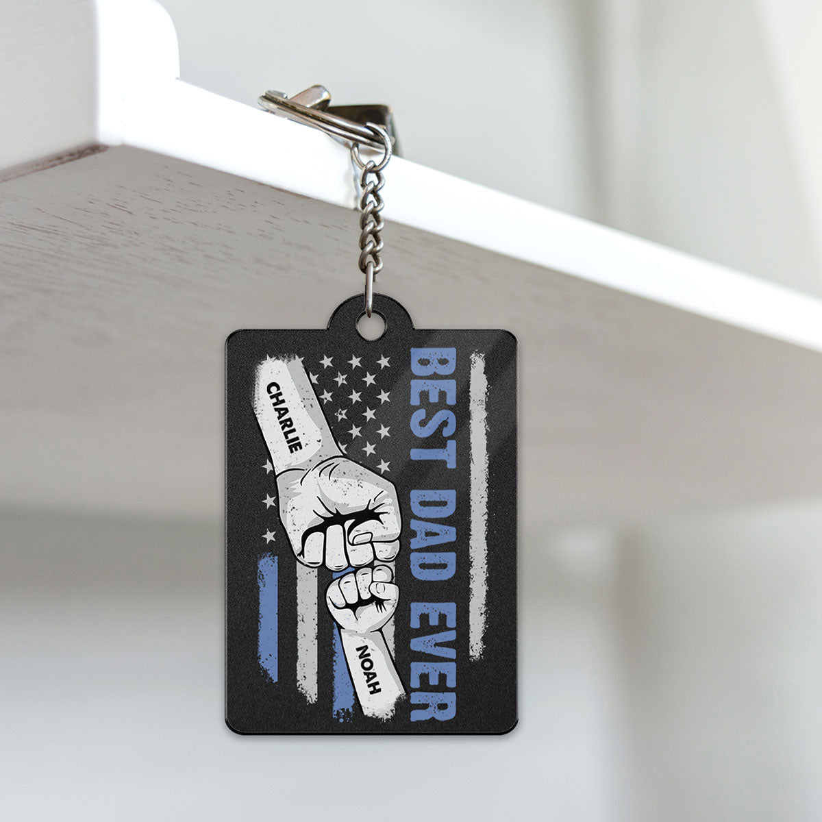 Best Dad Mom Ever Flag Punch Hand Personalized Acrylic Keychain