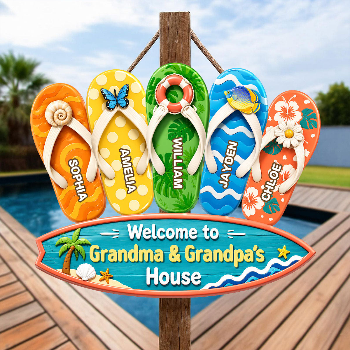 Hello Summer Vibe Welcome To Grandma Grandpa House - Personalized Wood Sign - Grandparents House Summer Decoration