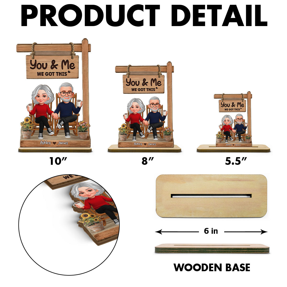 3D Effect Old Couple Sitting Together - Personalized 2-Layered Wooden Plaque - Anniversary, Valentine's Day Gift For Him, Gift For Her