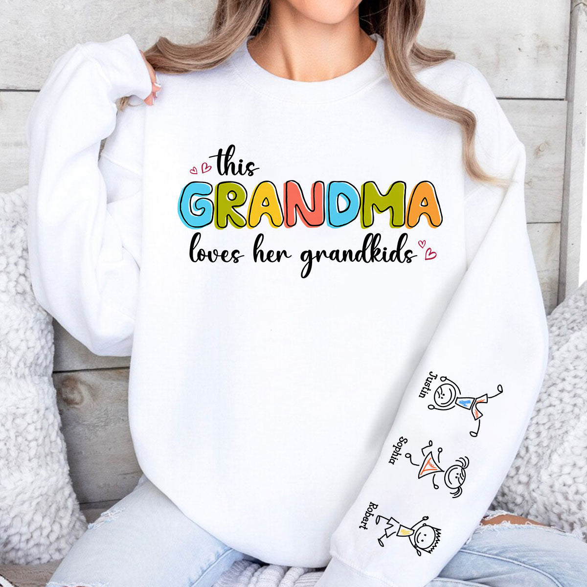 This Grandma Loves Her Grandkids Funny Cartoon Kids Personalized Sleeve Printed Sweatshirt, Gift For Mom, Grandma