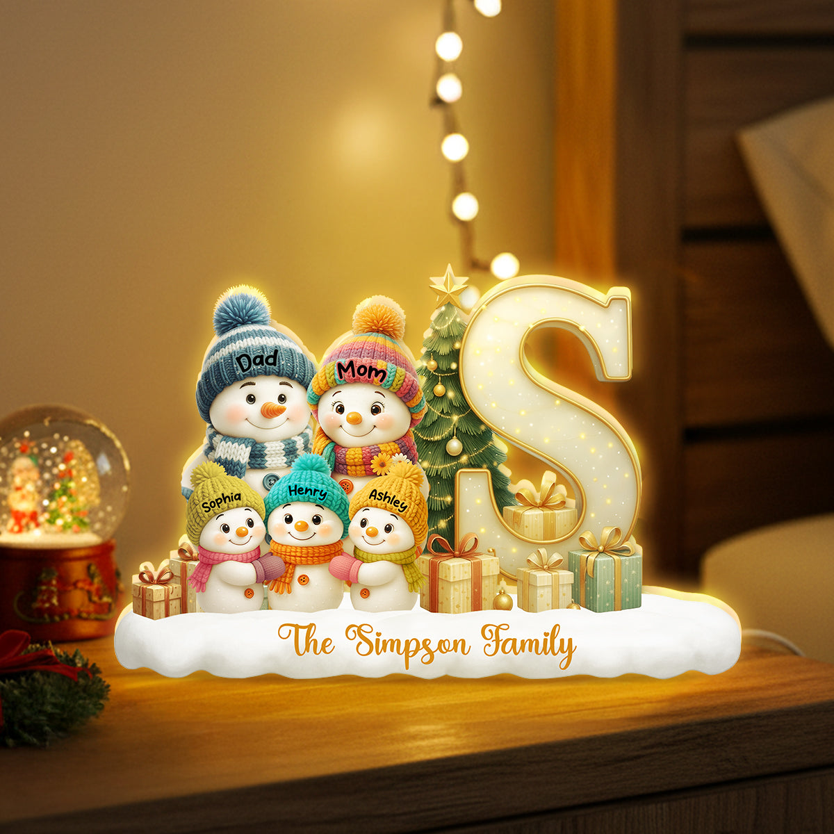 Family Name Initial Monogram Snowman - Personalized Light Box - Festive Christmas Decor, Thoughtful Gift for Loved Ones