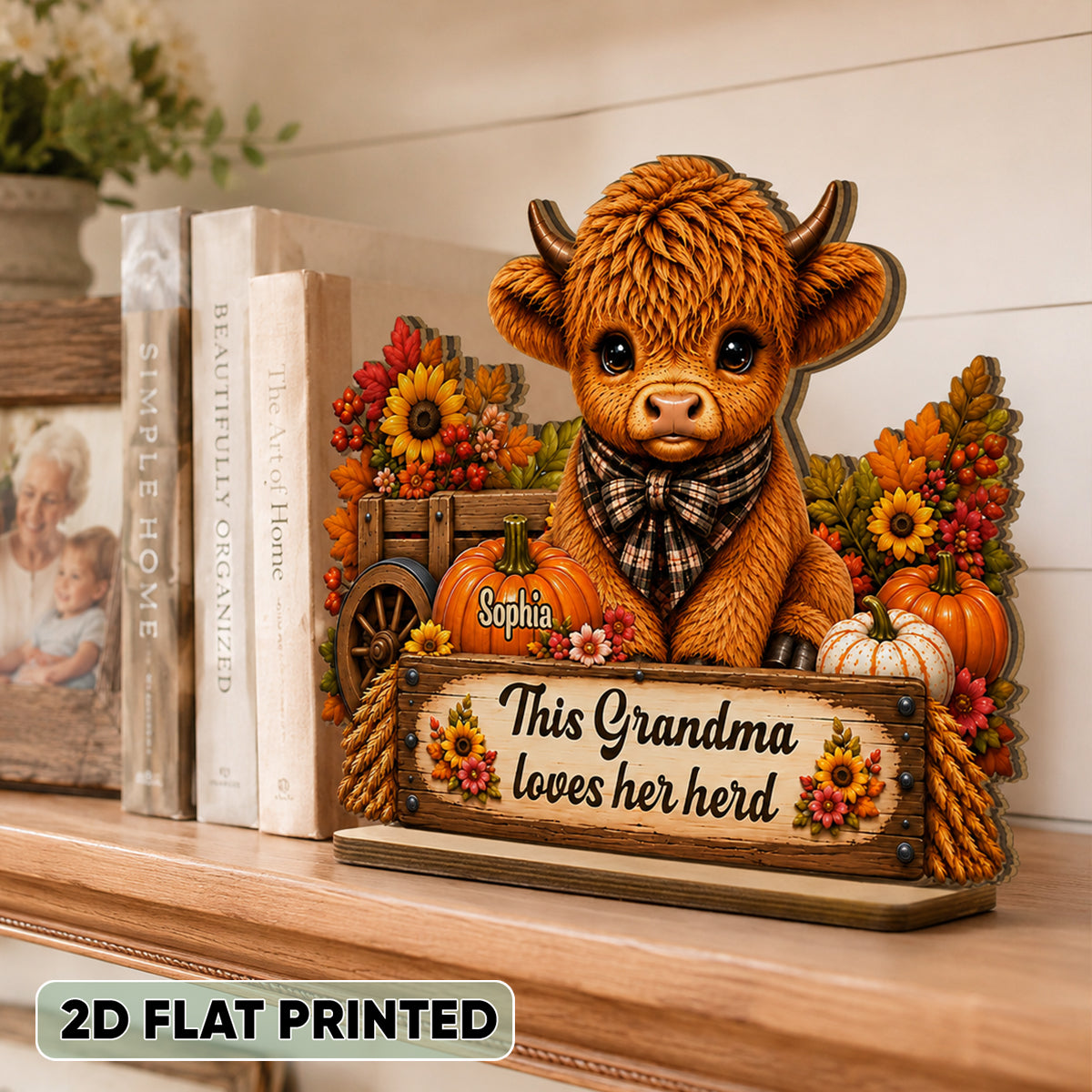 Grandma Loves Her Herd Autumn Leopard - Personalized 2-Layered Wooden Plaque - Fall Season Decor Gift, Gift For Grandma