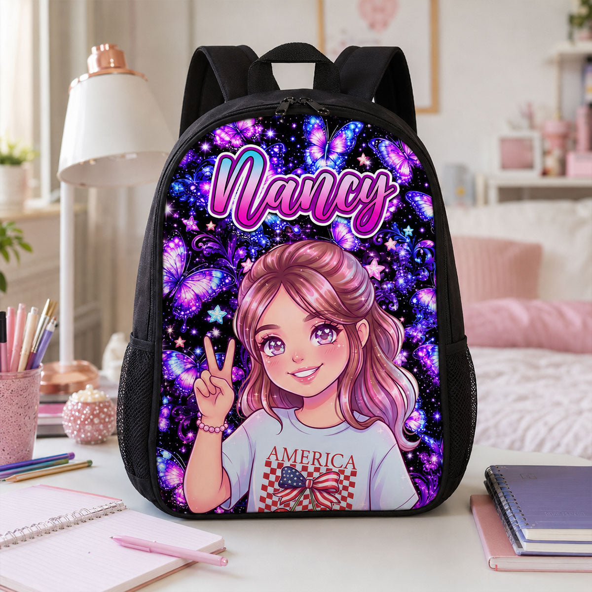 Girls Backpack Butterfly Custom Photo - Personalized Backpack - Back To School Gift, Gift For Kids