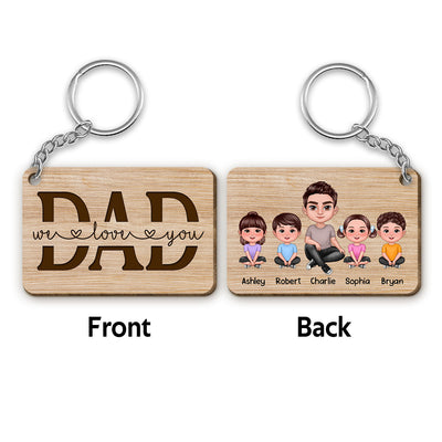 Best Dad Ever Doll Sitting Man & Kids Personalized Wooden Keychain