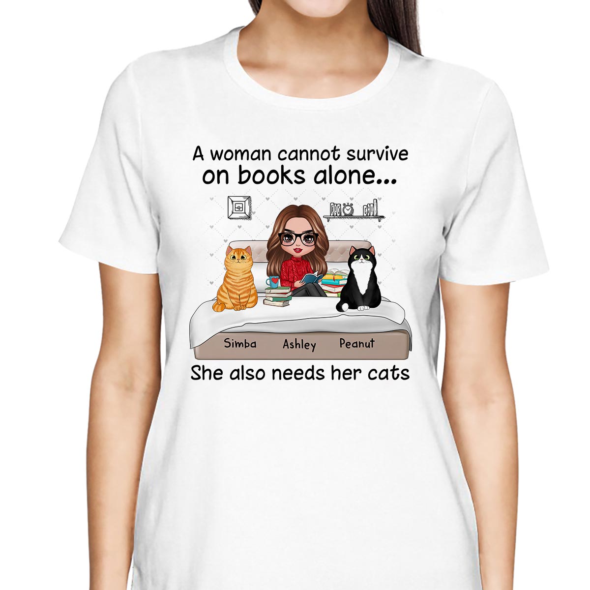 Doll Girl Reading Books On Bed With Cats Personalized Shirt